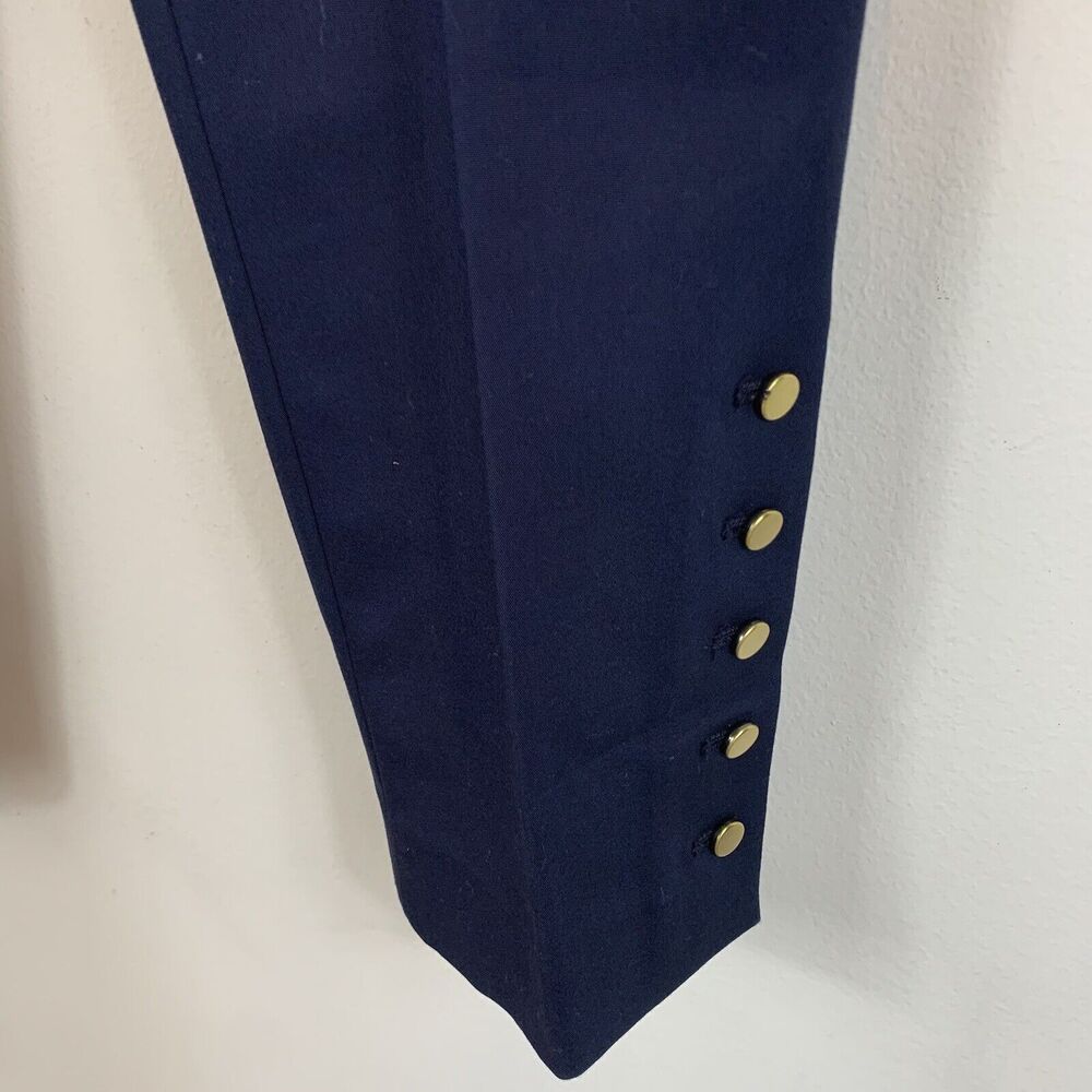 Talbots Hampshire Ankle Indigo Navy Blue Gold Studs Buttons Pants Size 6 - Picture 2 of 7